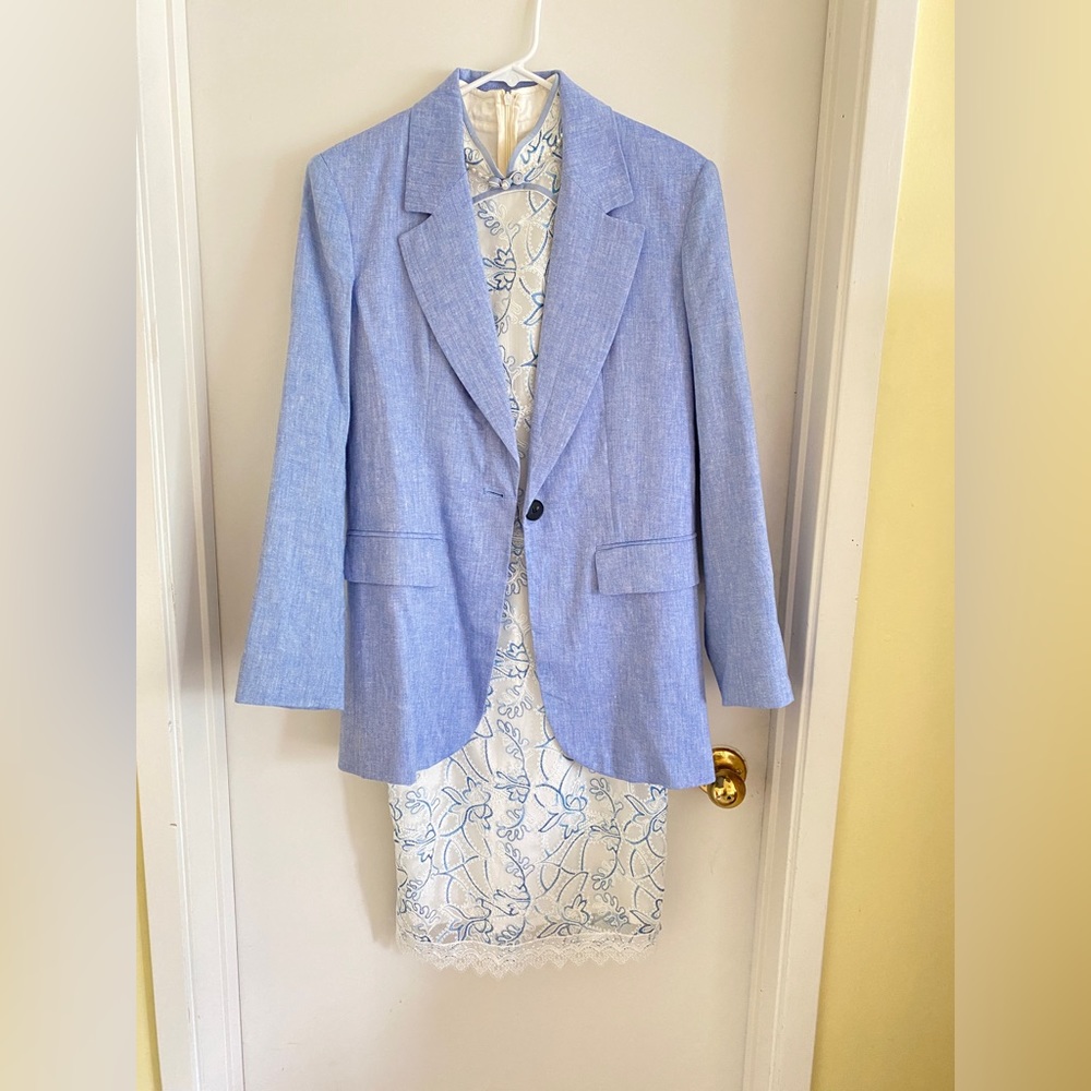 Zara linen and cotton blend blazer light purple blue